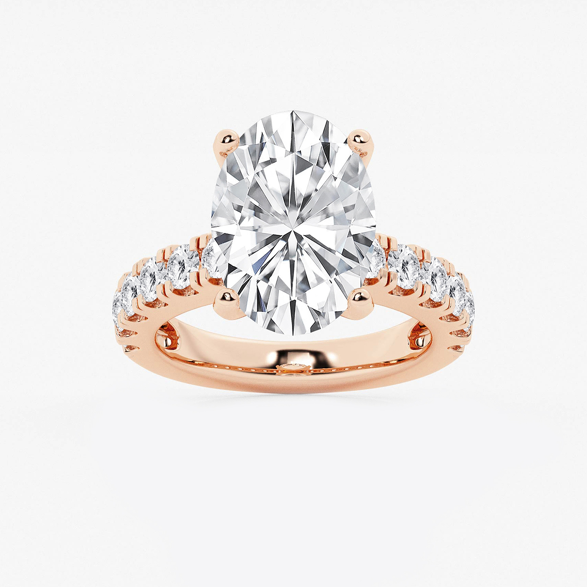 7 ctw Oval Lab Grown Diamond Engagement Ring with Split Prong Side Accents