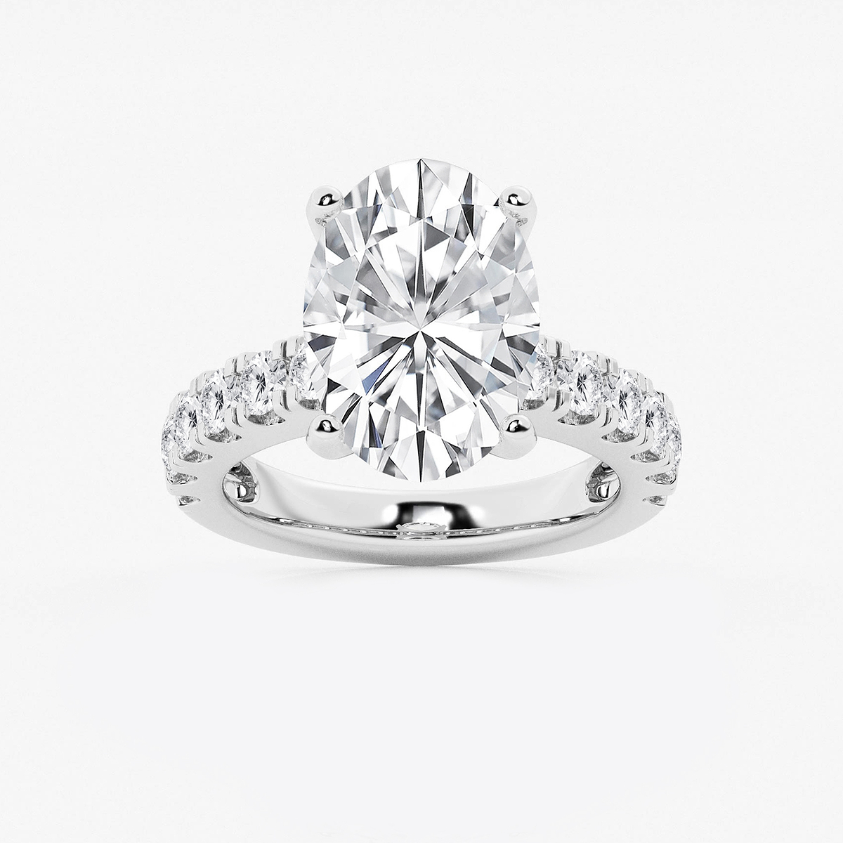 7 ctw Oval Lab Grown Diamond Engagement Ring with Split Prong Side Accents