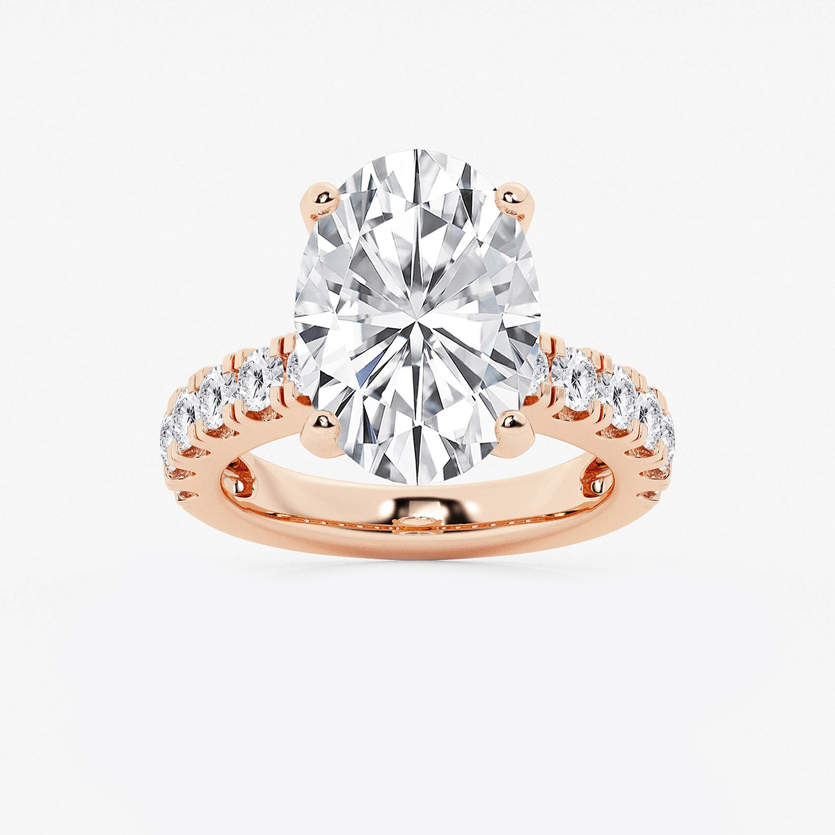 8 ctw Oval Lab Grown Diamond Engagement Ring with Split Prong Side Accents