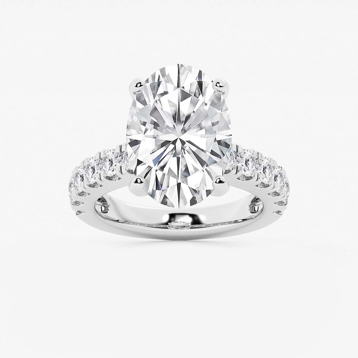8 ctw Oval Lab Grown Diamond Engagement Ring with Split Prong Side Accents 14K White Gold, F, VS2