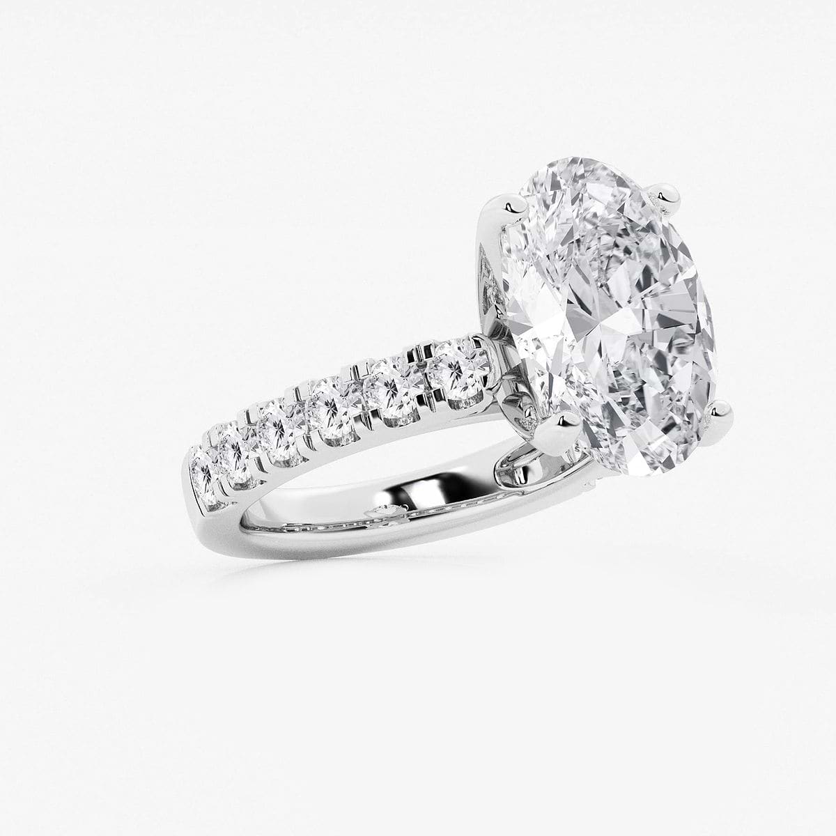 8 ctw Oval Lab Grown Diamond Engagement Ring with Split Prong Side Accents 14K White Gold, F, VS2