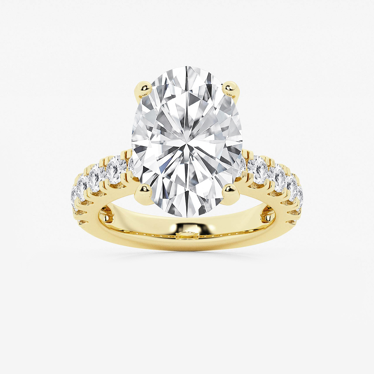 8 ctw Oval Lab Grown Diamond Engagement Ring with Split Prong Side Accents