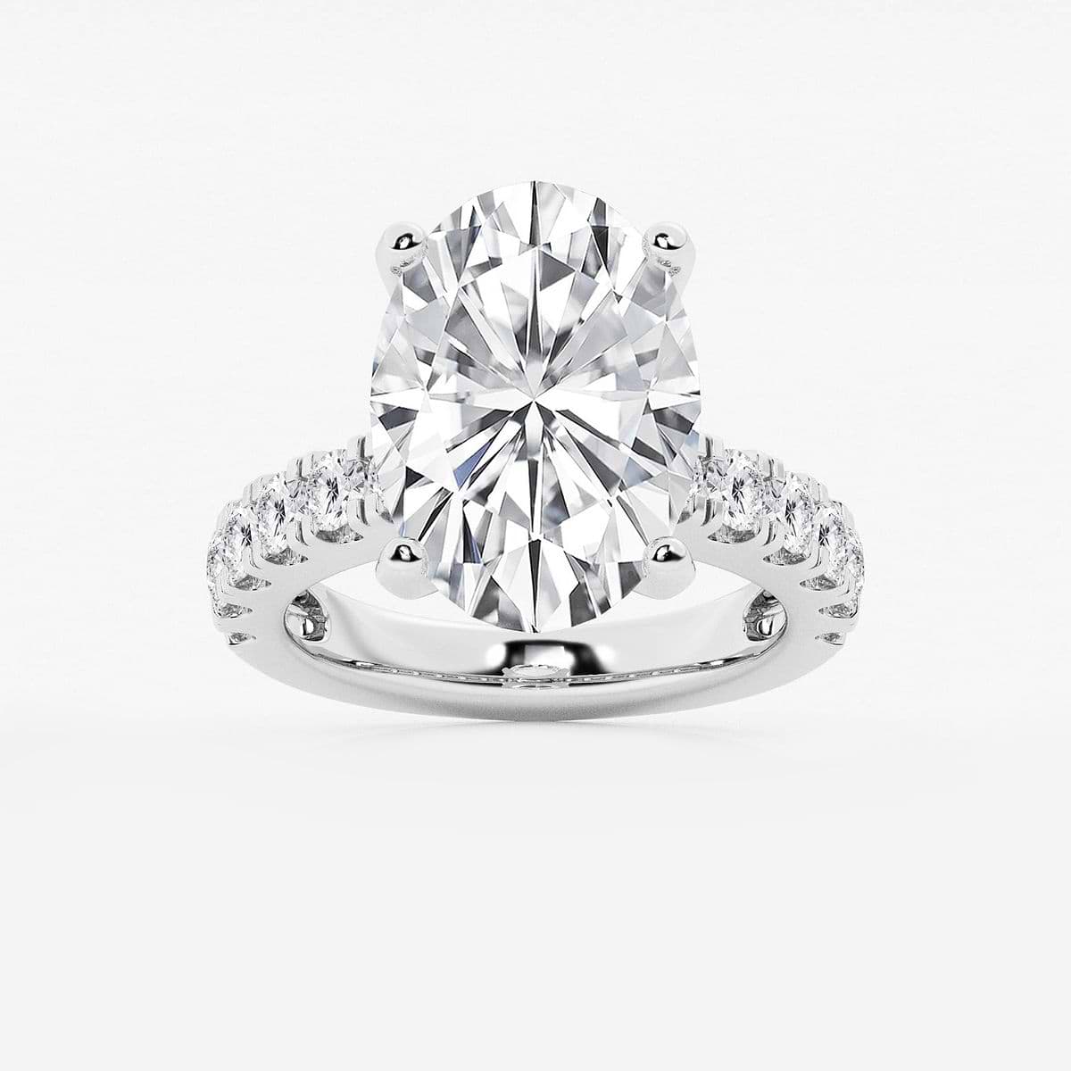 9 ctw Oval Lab Grown Diamond Engagement Ring with Split Prong Side Accents 14K White Gold, FG, VS2+