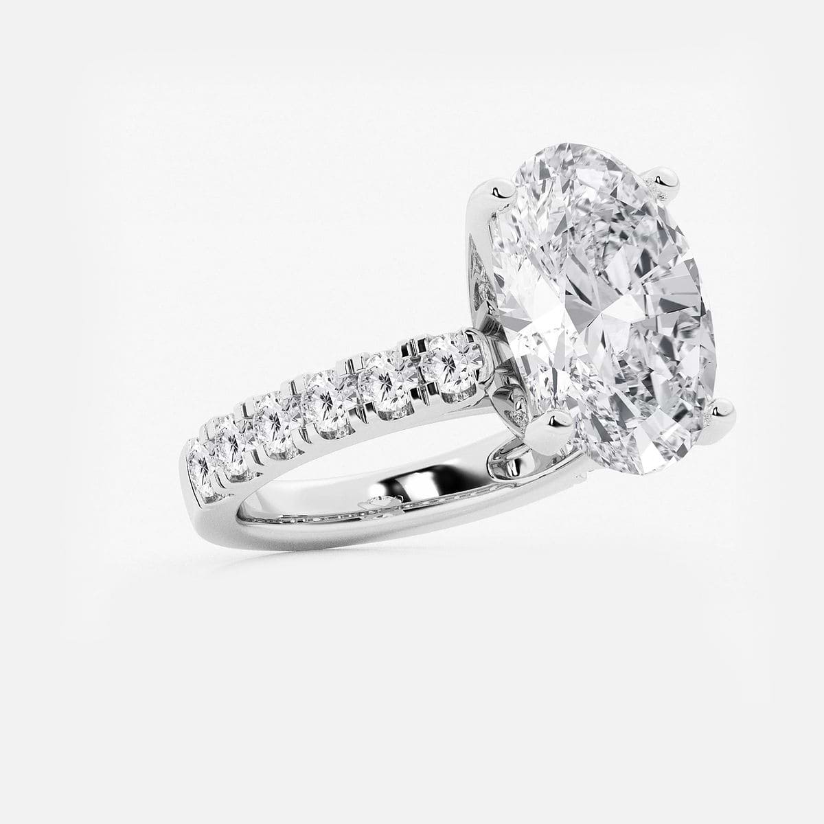 9 ctw Oval Lab Grown Diamond Engagement Ring with Split Prong Side Accents 14K White Gold, FG, VS2+