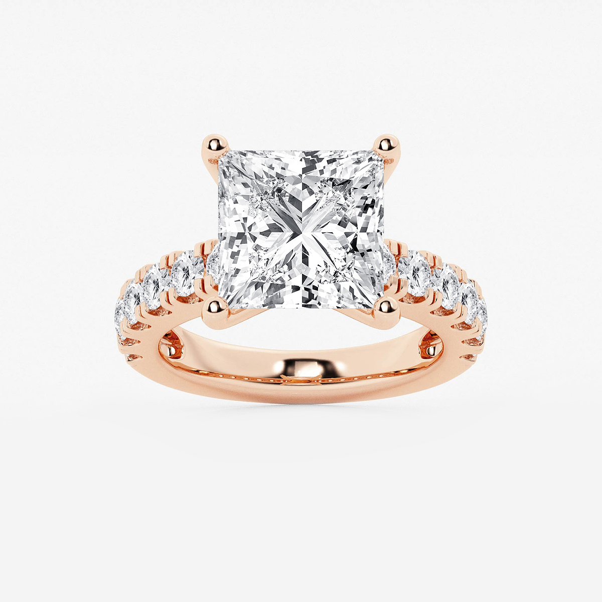 7 ctw Princess Lab Grown Diamond Engagement Ring with Split Prong Side Accents