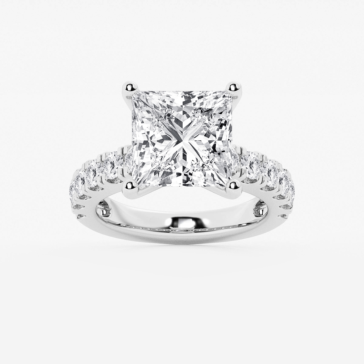 7 ctw Princess Lab Grown Diamond Engagement Ring with Split Prong Side Accents