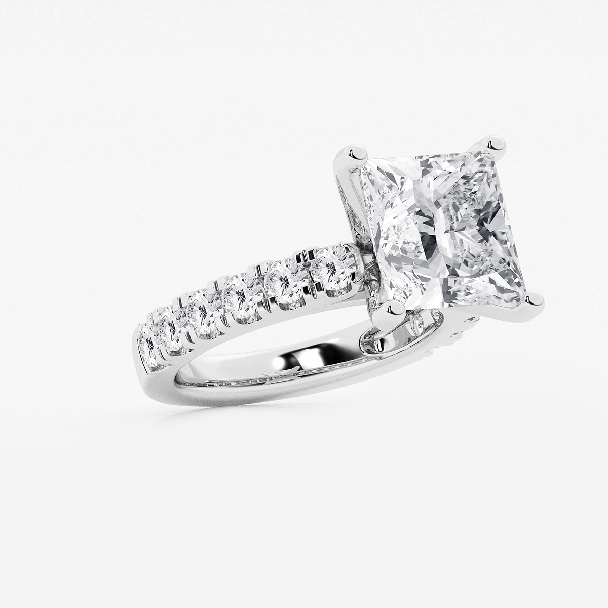Additional Image 1 for  7 ctw Princess Lab Grown Diamond Engagement Ring with Split Prong Side Accents