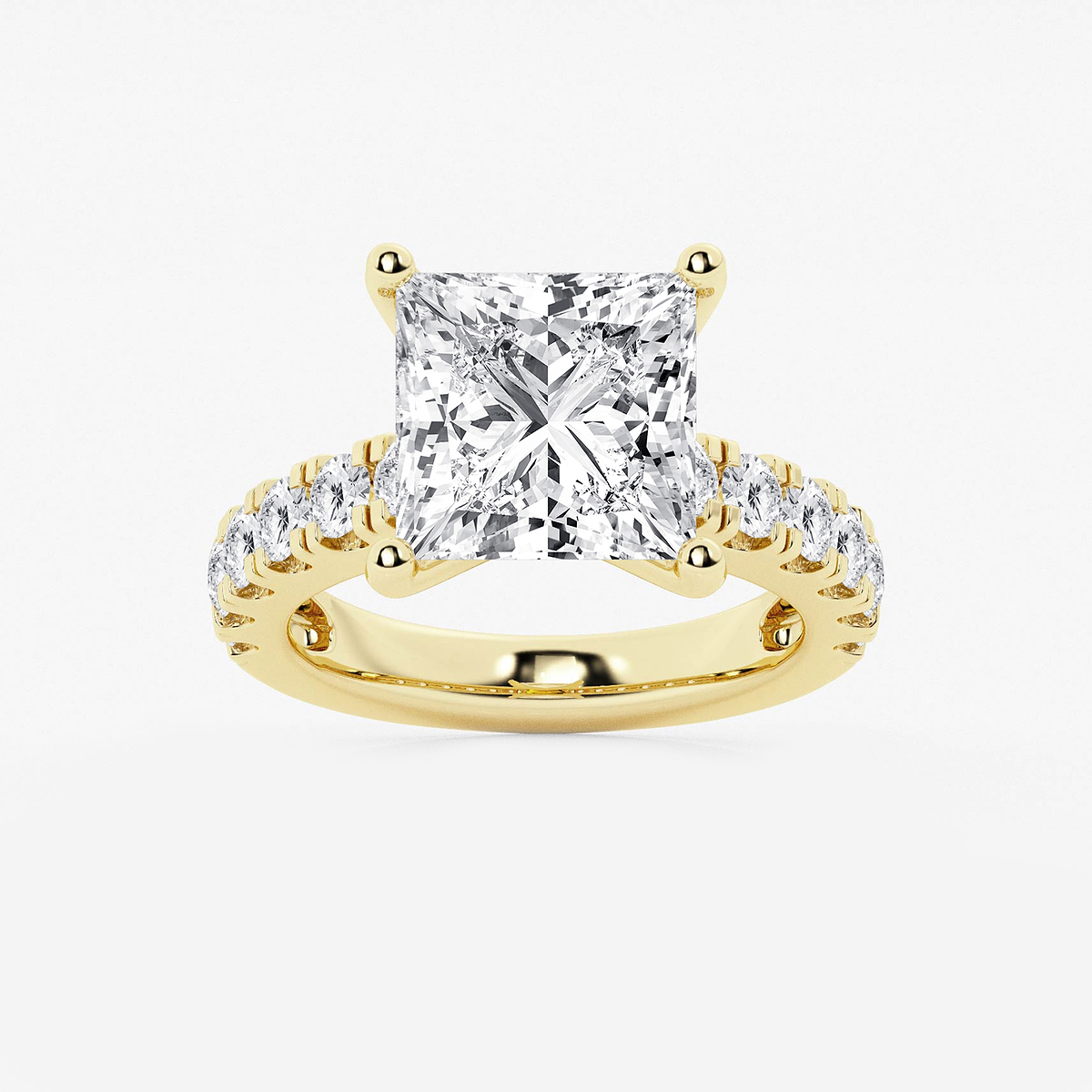 7 ctw Princess Lab Grown Diamond Engagement Ring with Split Prong Side Accents