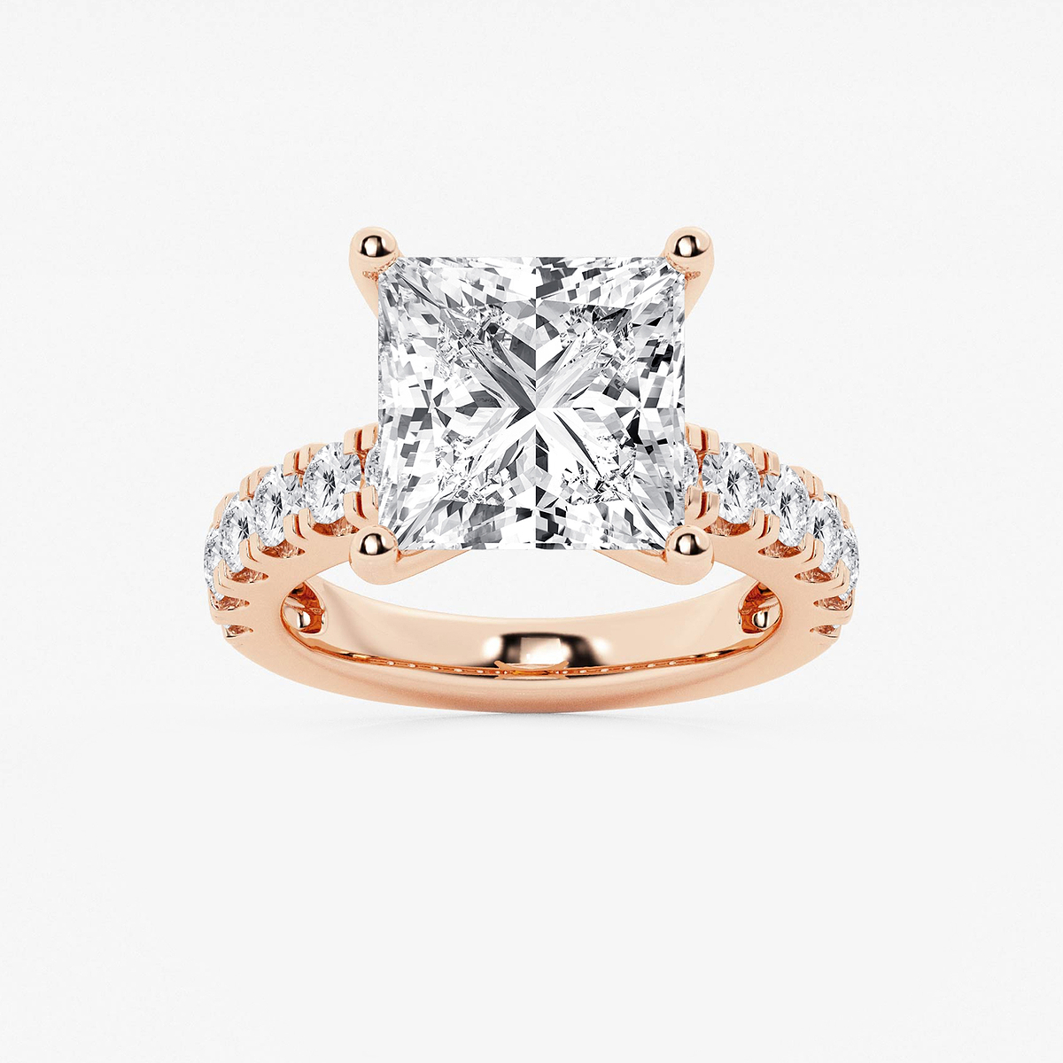 8 ctw Princess Lab Grown Diamond Engagement Ring with Split Prong Side Accents