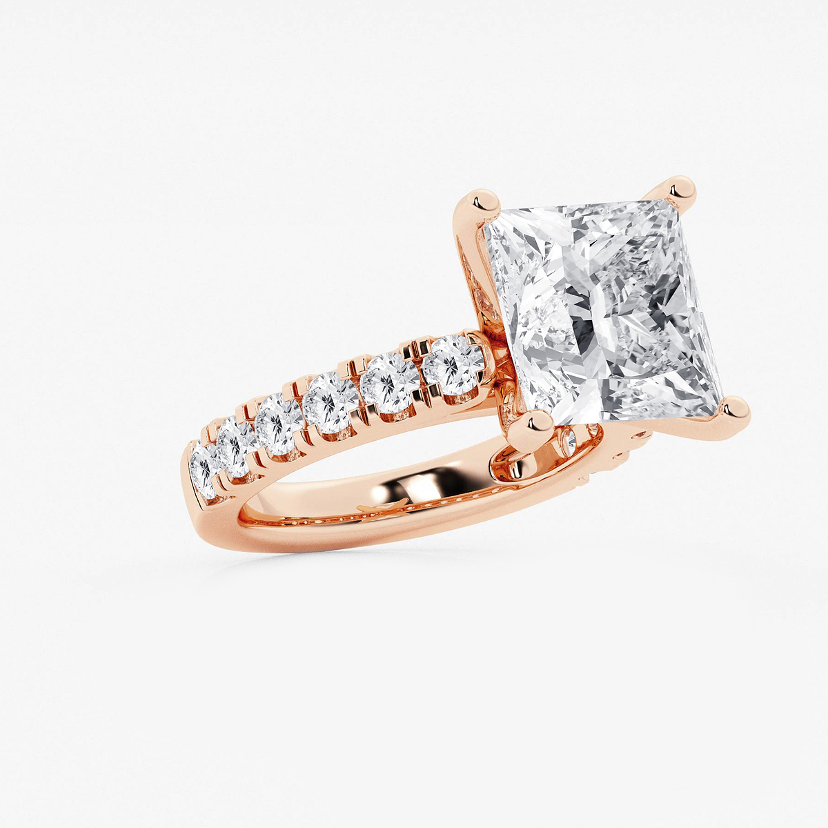 Additional Image 1 for  8 ctw Princess Lab Grown Diamond Engagement Ring with Split Prong Side Accents