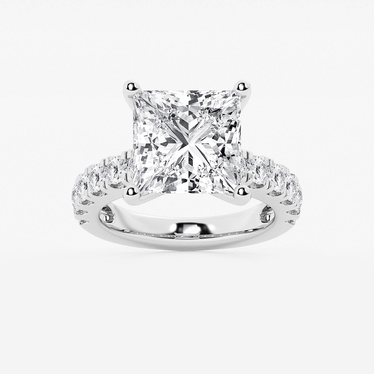 8 ctw Princess Lab Grown Diamond Engagement Ring with Split Prong Side Accents