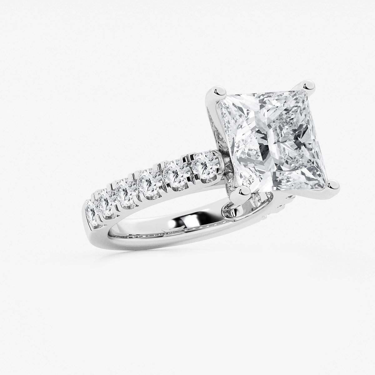 Additional Image 1 for  8 ctw Princess Lab Grown Diamond Engagement Ring with Split Prong Side Accents