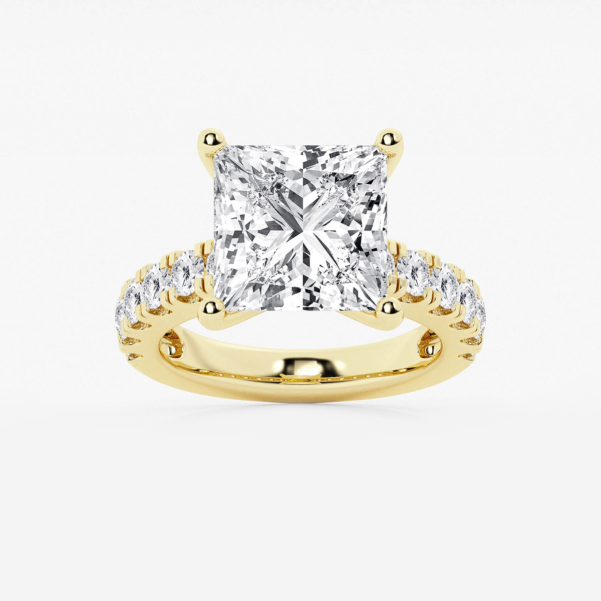 8 ctw Princess Lab Grown Diamond Engagement Ring with Split Prong Side Accents