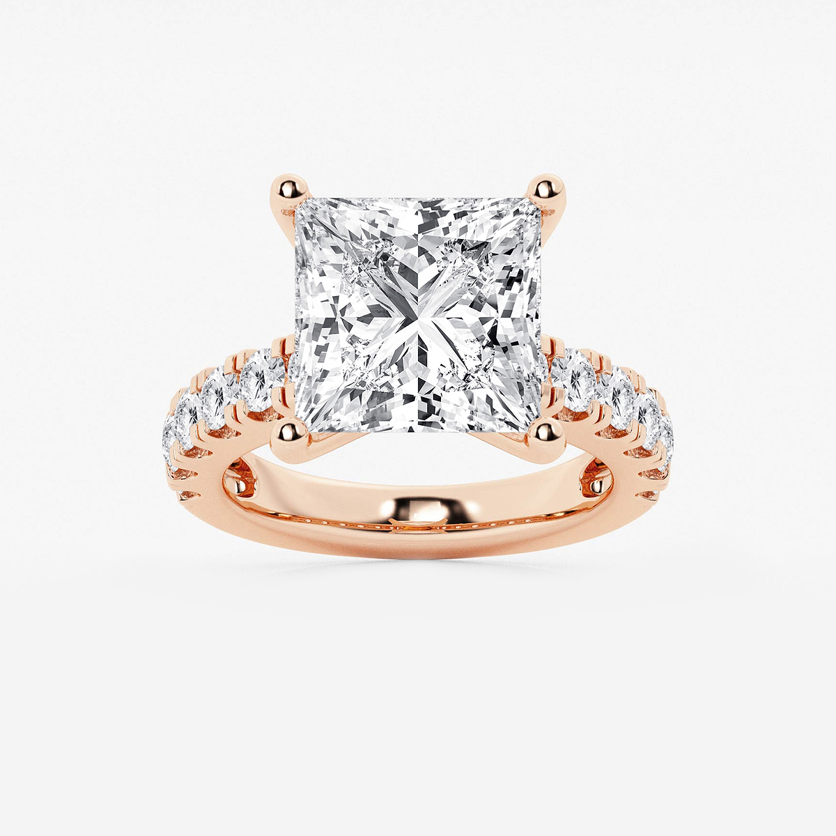 9 ctw Princess Lab Grown Diamond Engagement Ring with Split Prong Side Accents