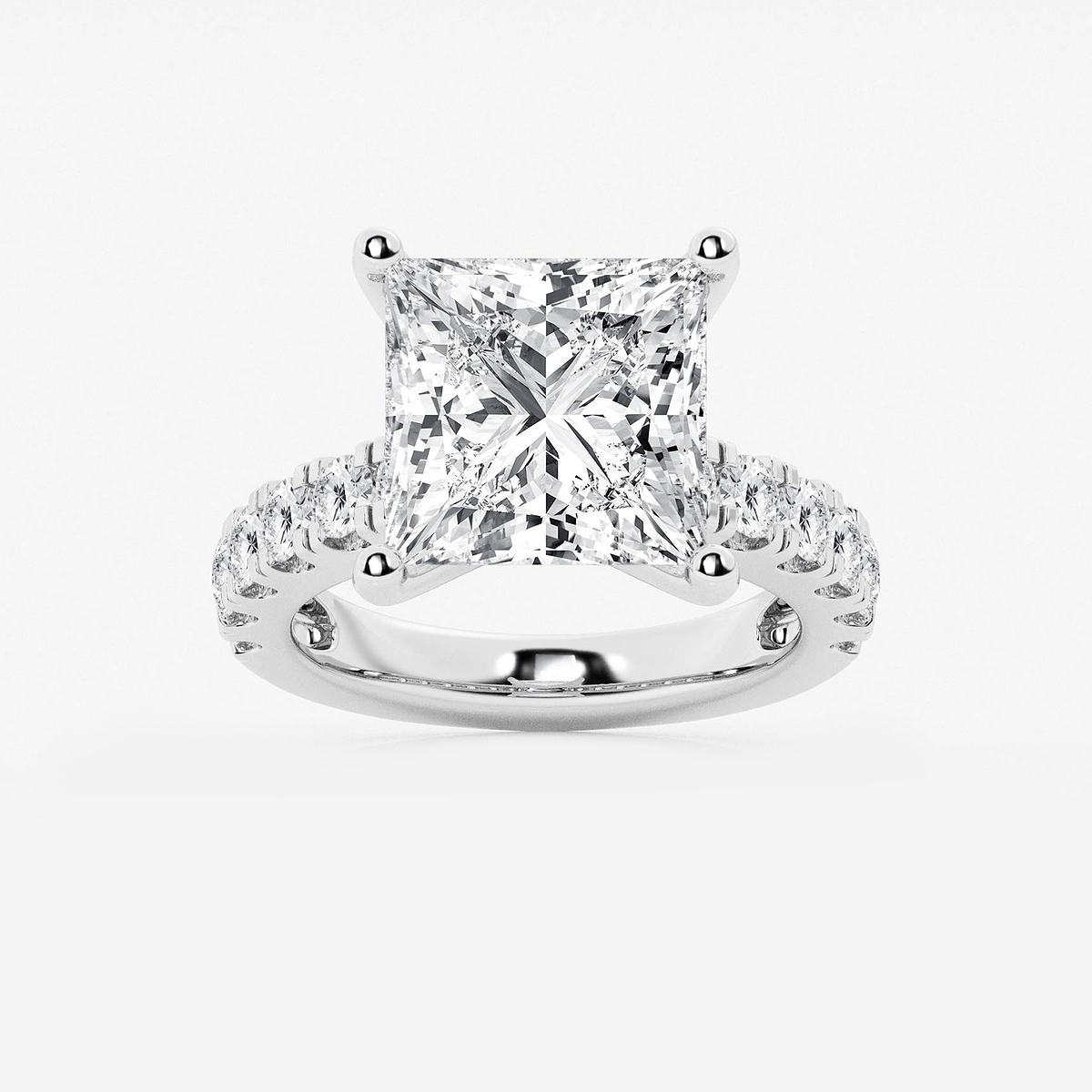 9 ctw Princess Lab Grown Diamond Engagement Ring with Split Prong Side Accents