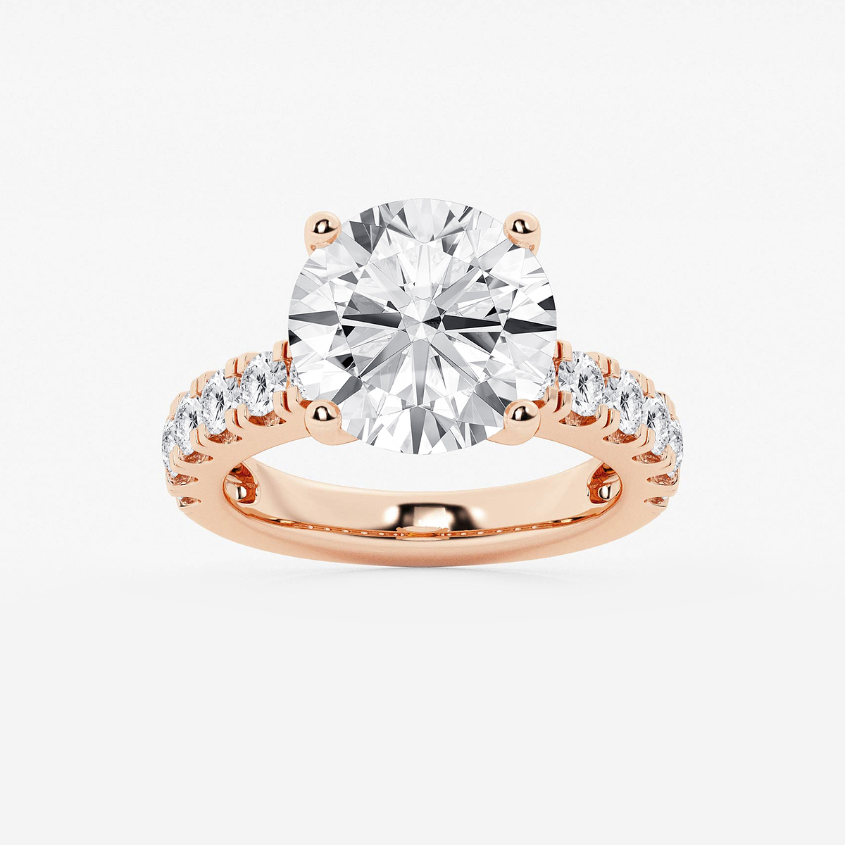 7 ctw Round Lab Grown Diamond Engagement Ring with Split Prong Side Accents