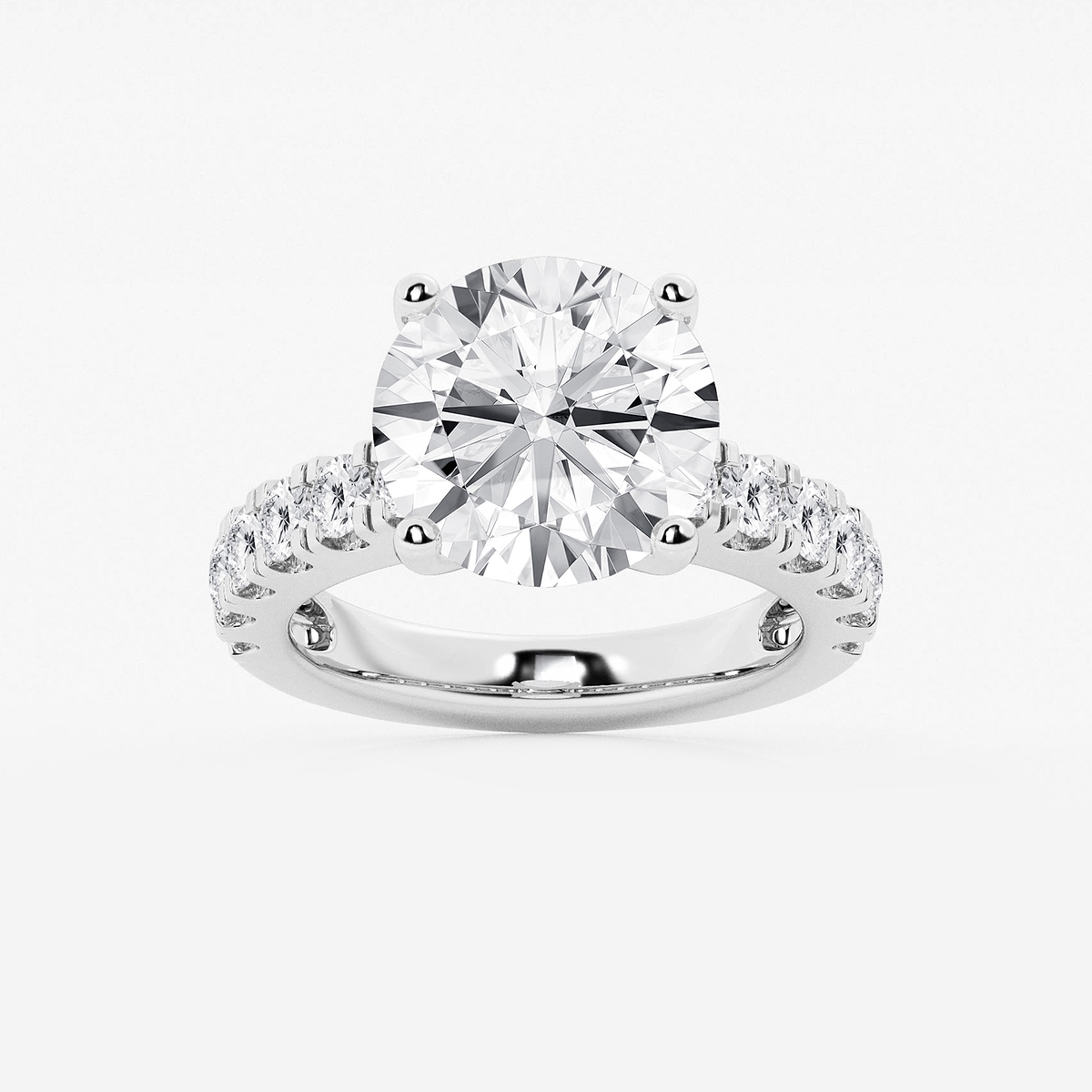 7 ctw Round Lab Grown Diamond Engagement Ring with Split Prong Side Accents