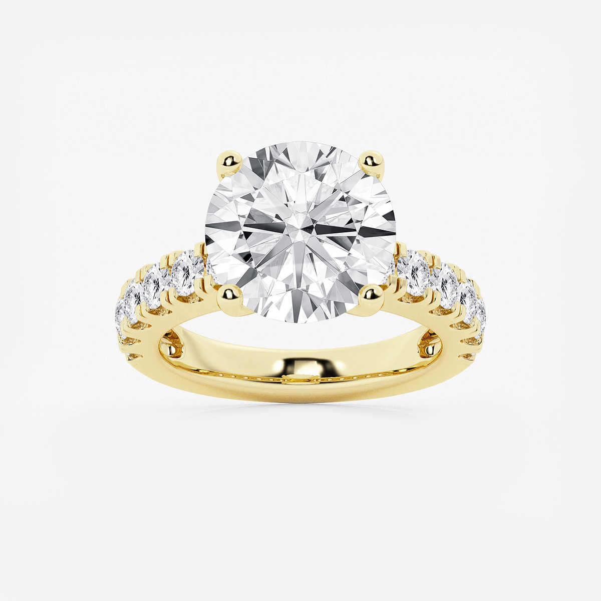 7 ctw Round Lab Grown Diamond Engagement Ring with Split Prong Side Accents