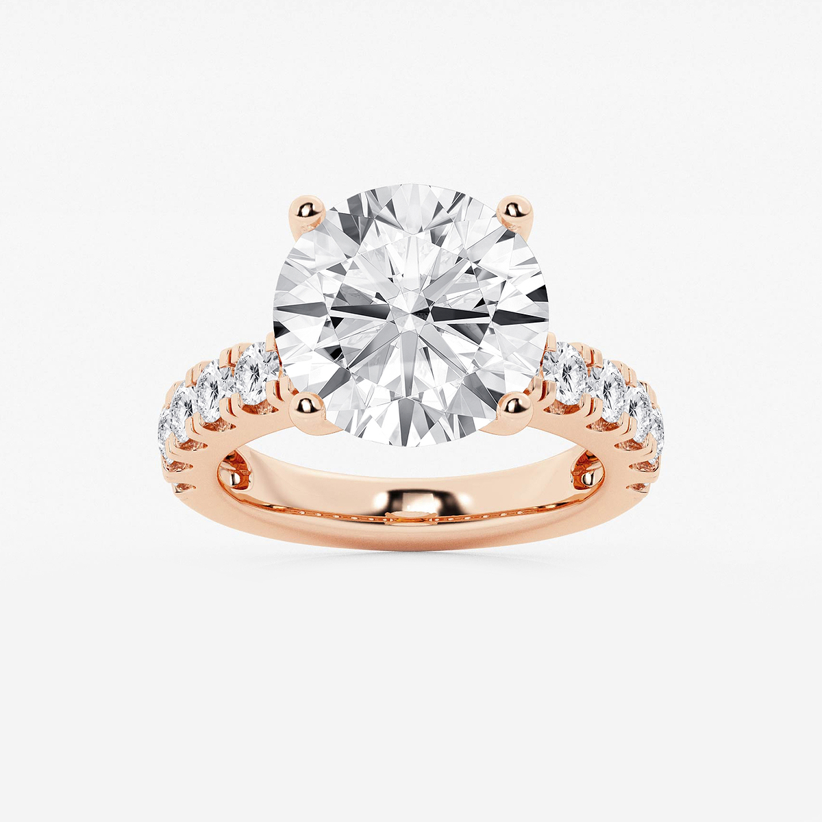 8 ctw Round Lab Grown Diamond Engagement Ring with Split Prong Side Accents