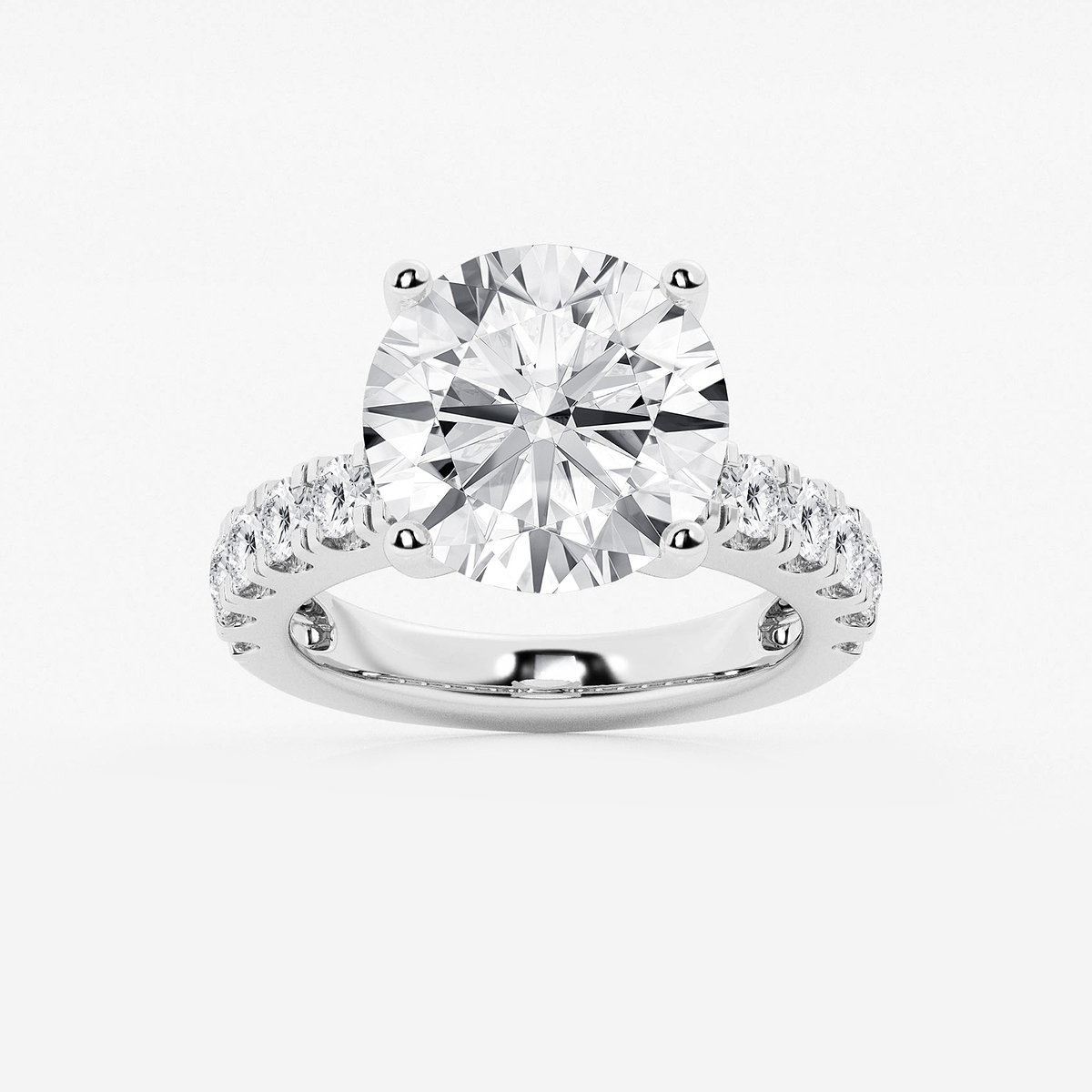 8 ctw Round Lab Grown Diamond Engagement Ring with Split Prong Side Accents