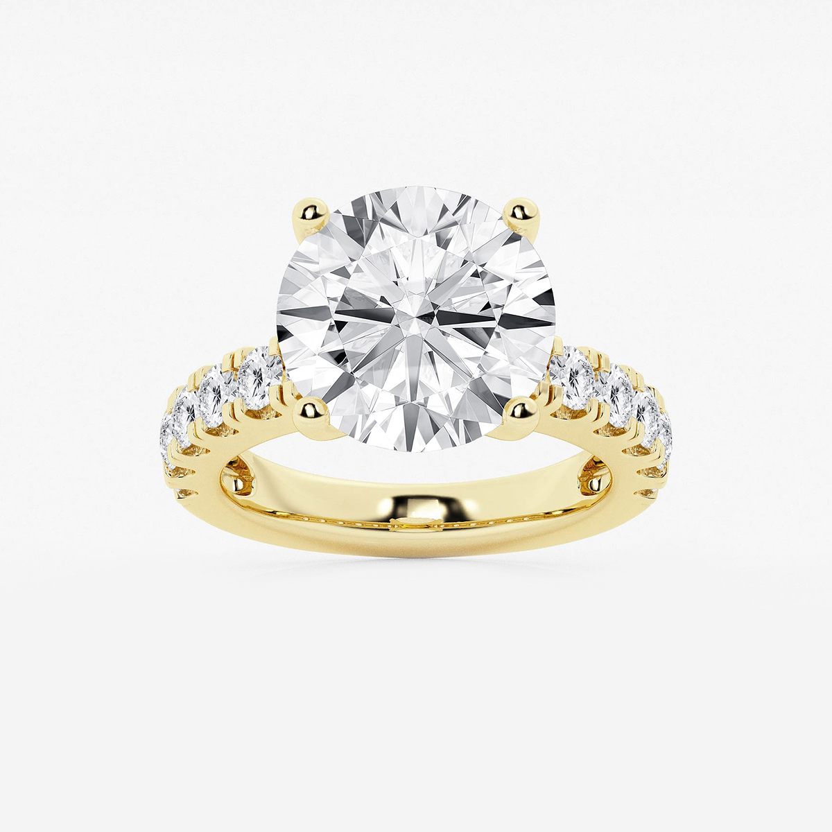 8 ctw Round Lab Grown Diamond Engagement Ring with Split Prong Side Accents