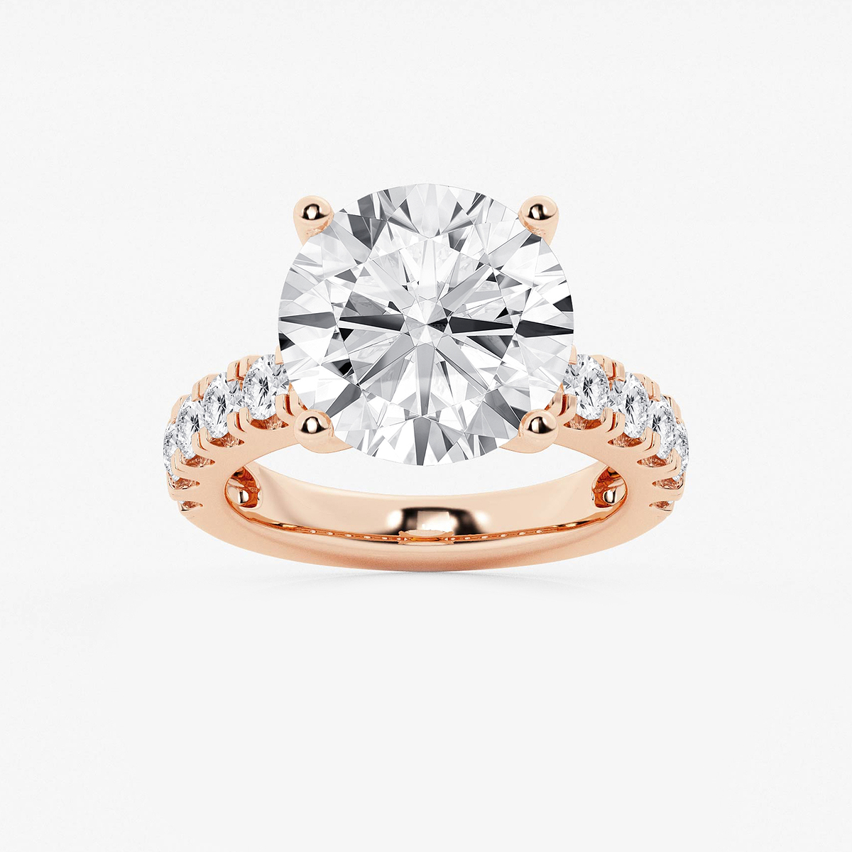 9 ctw Round Lab Grown Diamond Engagement Ring with Split Prong Side Accents