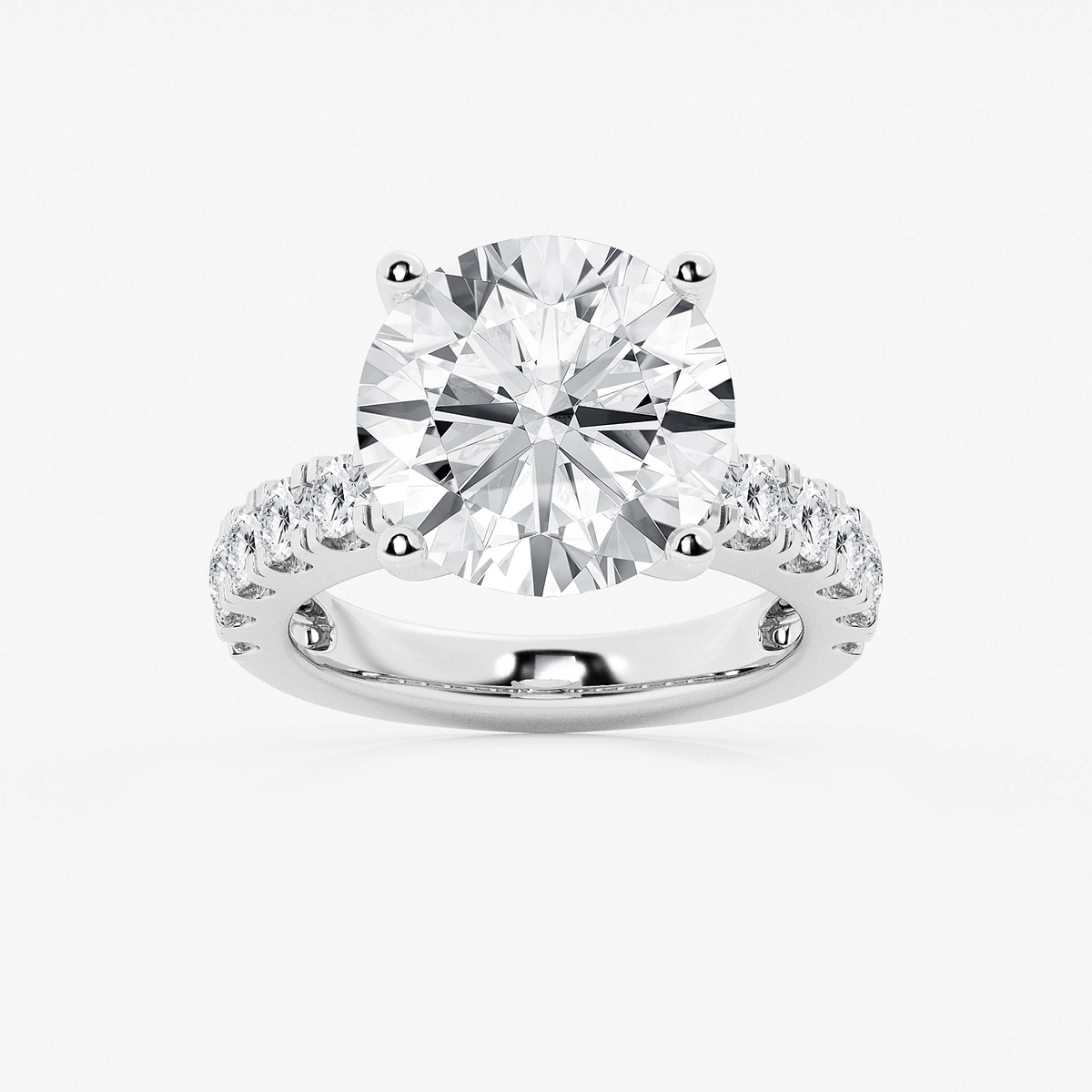 9 ctw Round Lab Grown Diamond Engagement Ring with Split Prong Side Accents