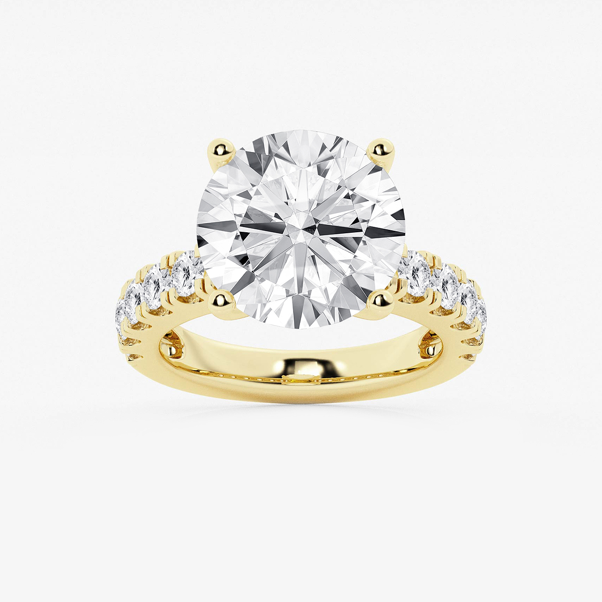 9 ctw Round Lab Grown Diamond Engagement Ring with Split Prong Side Accents