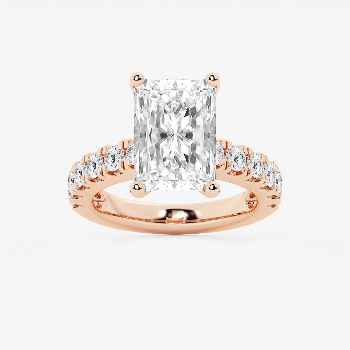 7 ctw Radiant Lab Grown Diamond Engagement Ring with Split Prong Side Accents