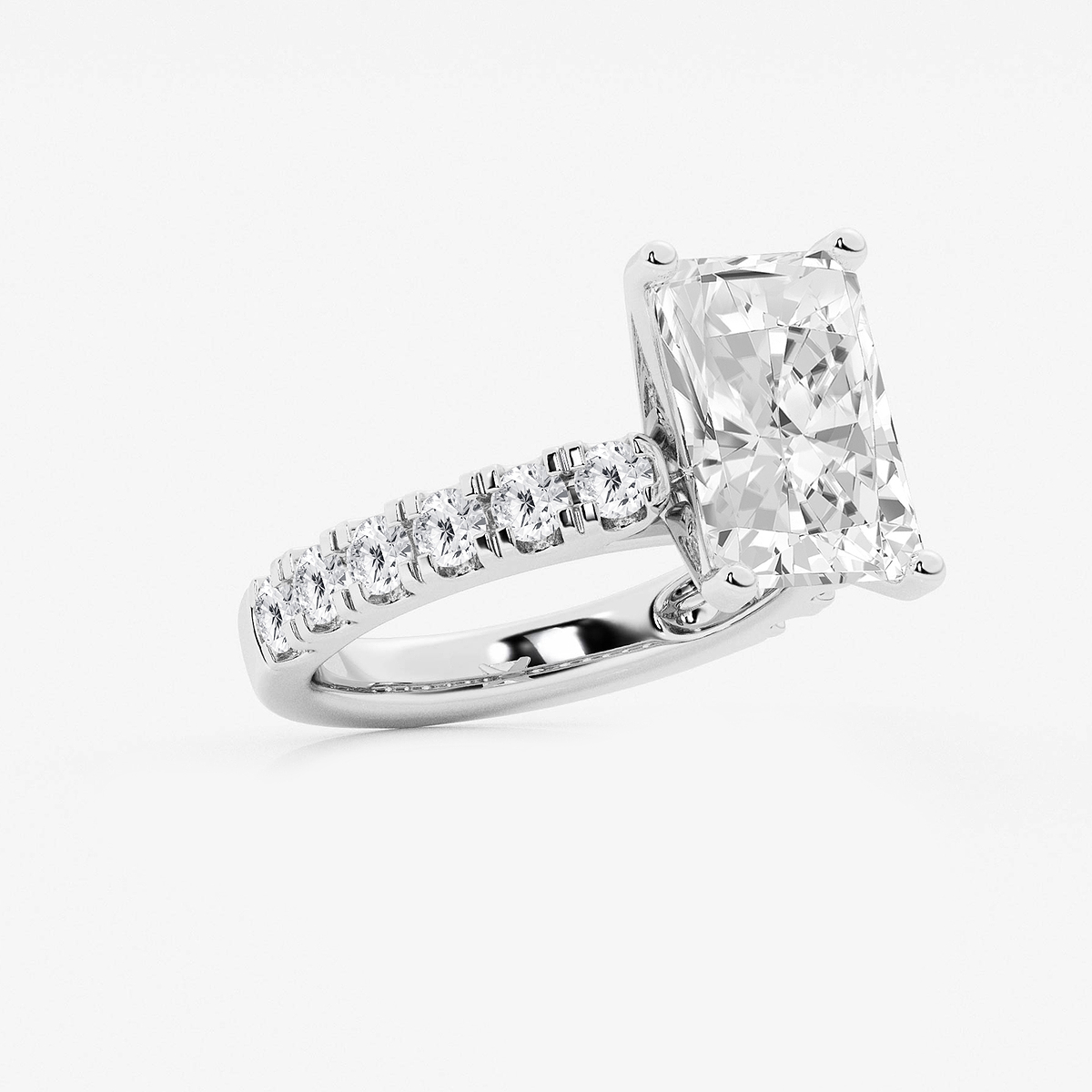 Additional Image 1 for  7 ctw Radiant Lab Grown Diamond Engagement Ring with Split Prong Side Accents