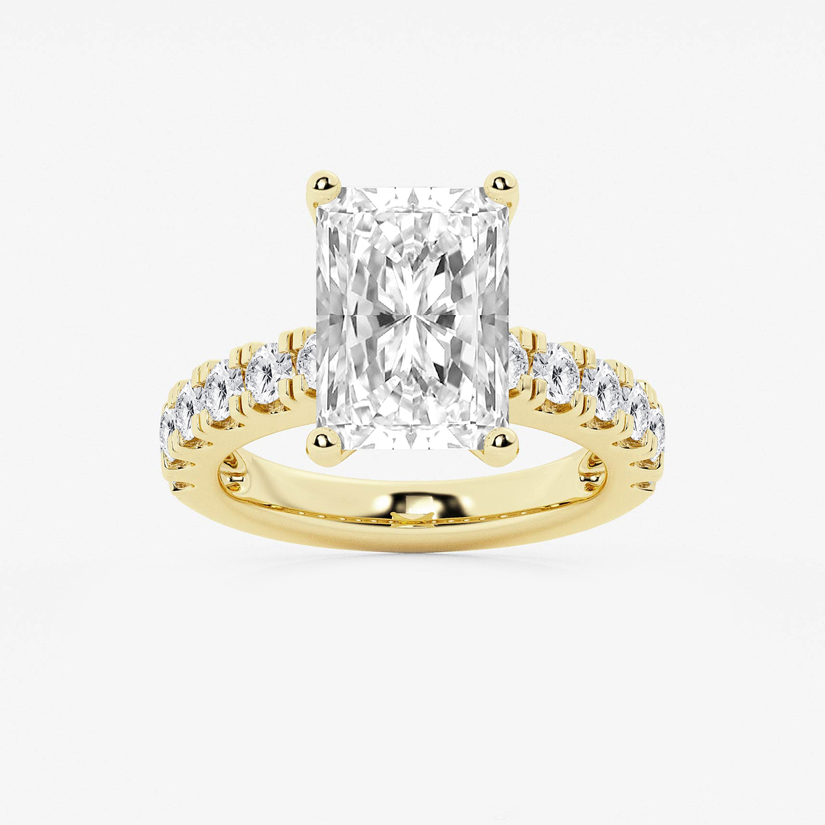 7 ctw Radiant Lab Grown Diamond Engagement Ring with Split Prong Side Accents