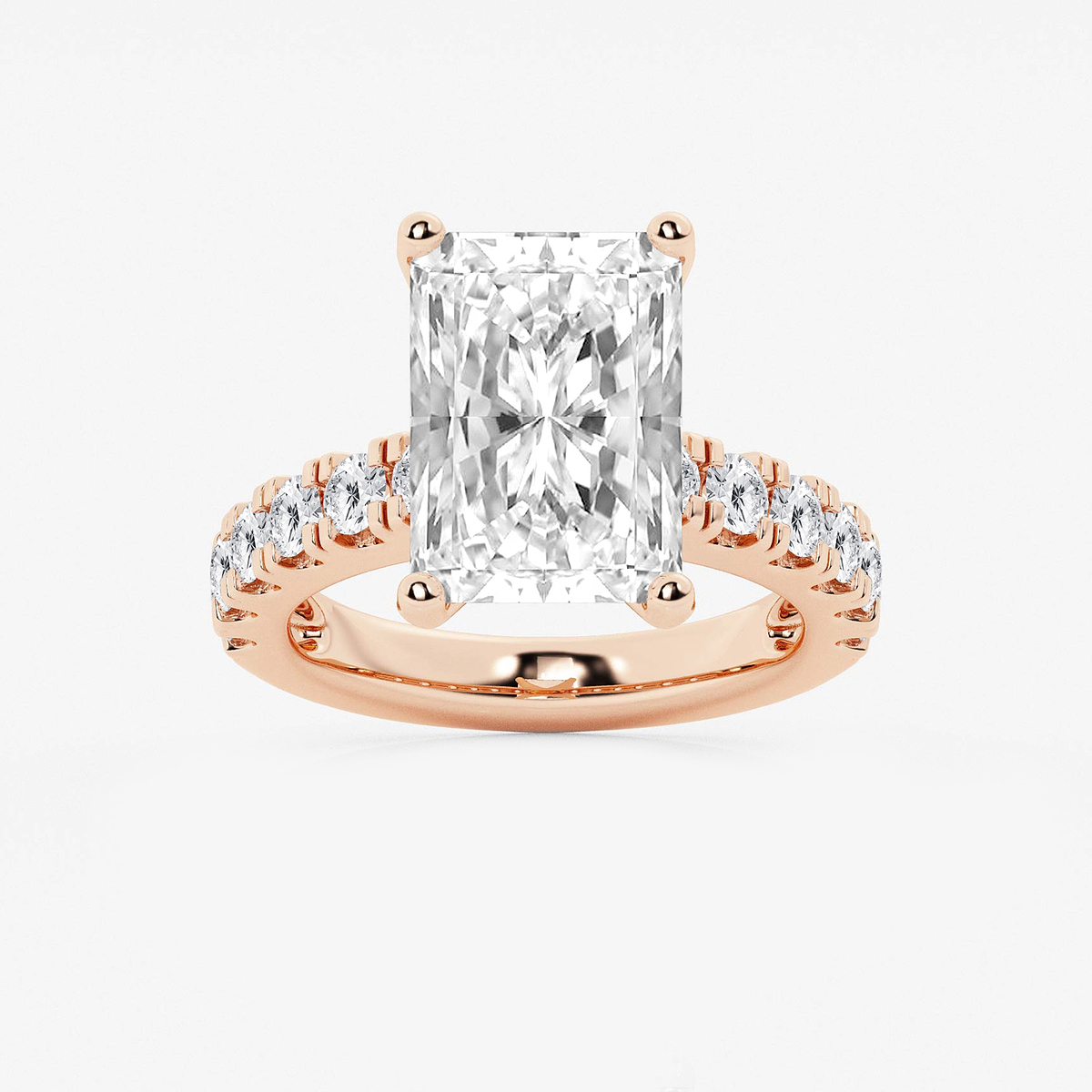 8 ctw Radiant Lab Grown Diamond Engagement Ring with Split Prong Side Accents