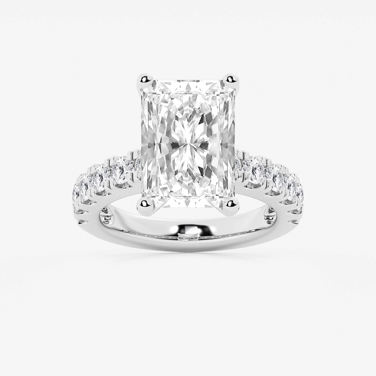 8 ctw Radiant Lab Grown Diamond Engagement Ring with Split Prong Side Accents