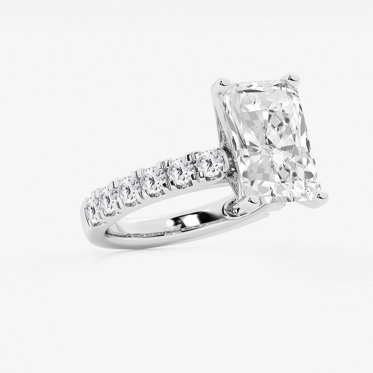 Additional Image 1 for  8 ctw Radiant Lab Grown Diamond Engagement Ring with Split Prong Side Accents