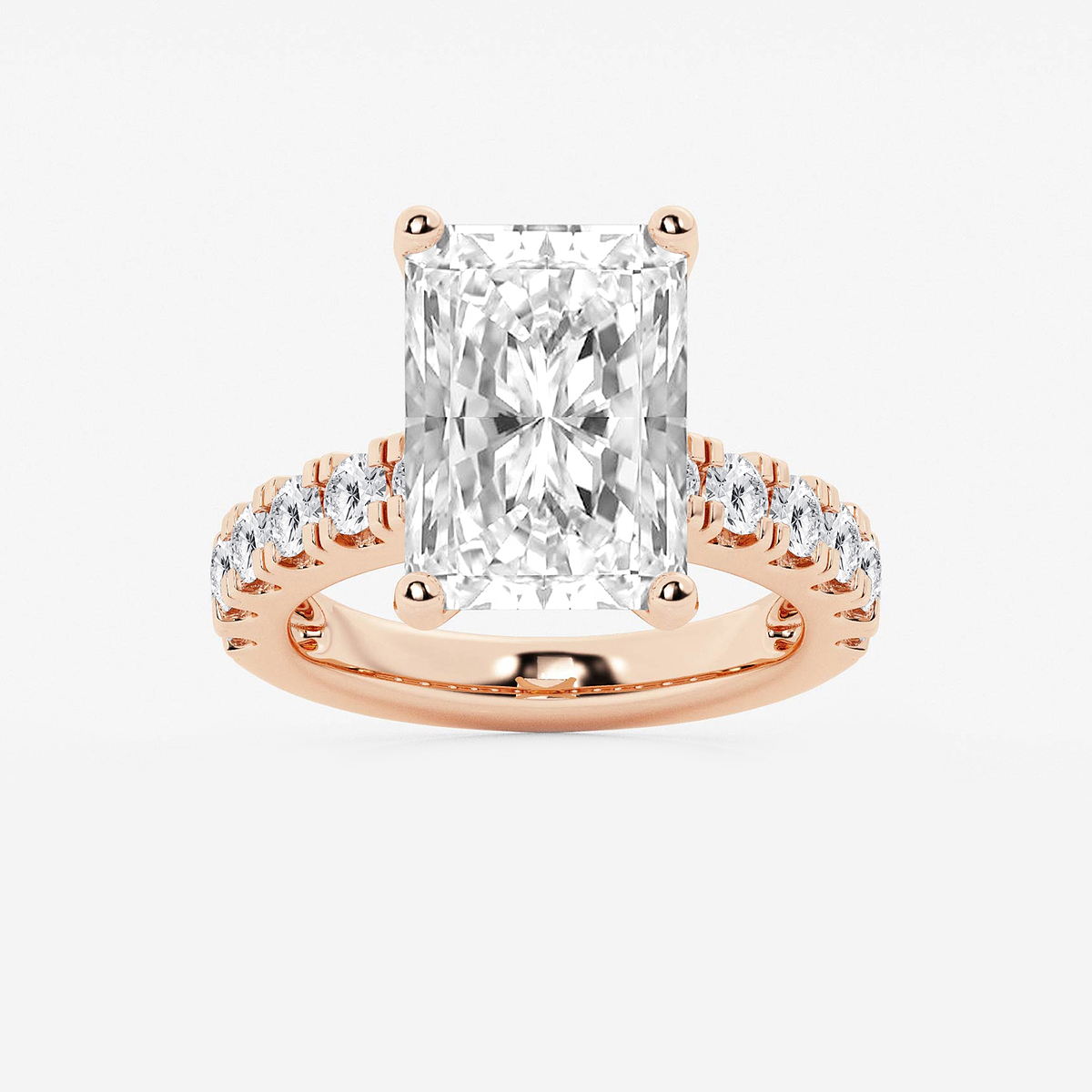 9 ctw Radiant Lab Grown Diamond Engagement Ring with Split Prong Side Accents