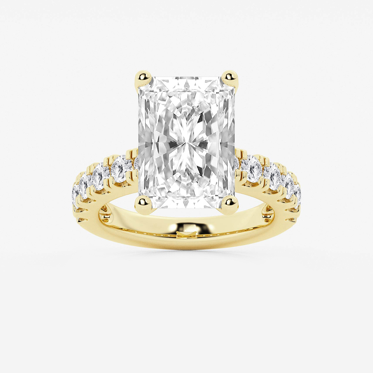 9 ctw Radiant Lab Grown Diamond Engagement Ring with Split Prong Side Accents