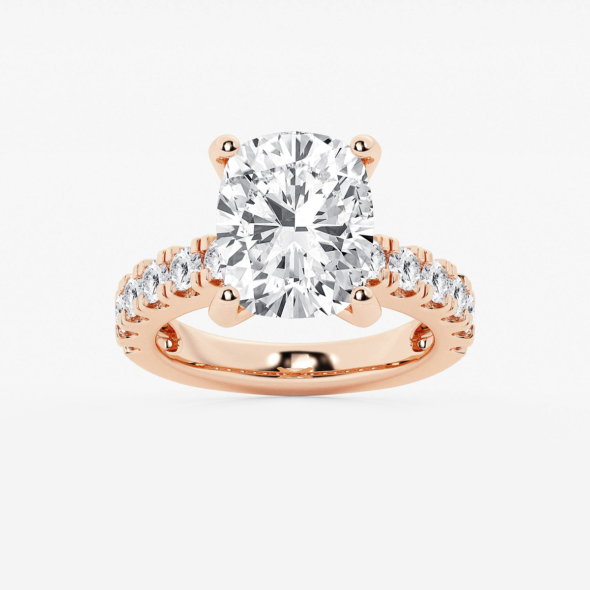 7 ctw Elongated Cushion Lab Grown Diamond Engagement Ring with Split Prong Side Accents