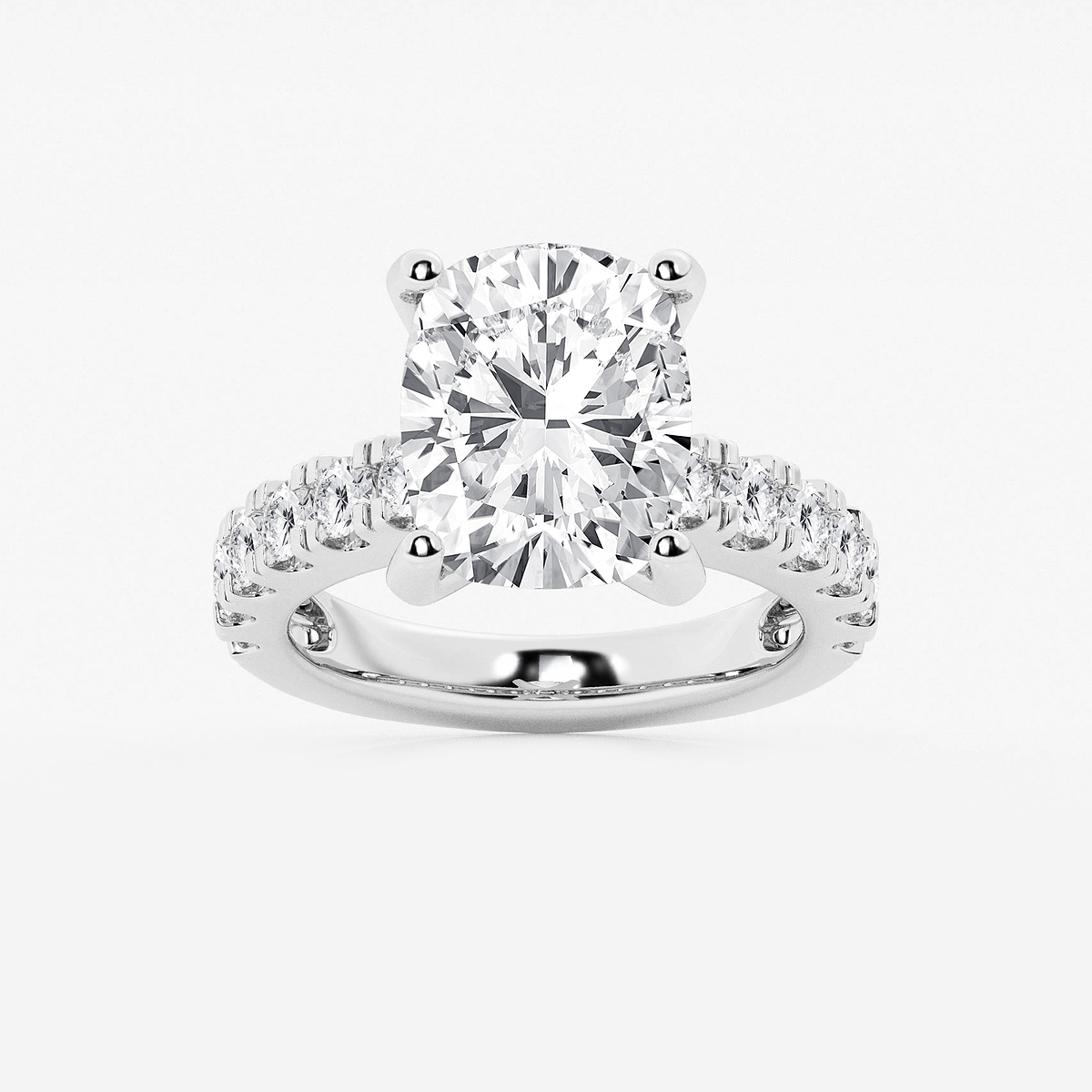 7 ctw Elongated Cushion Lab Grown Diamond Engagement Ring with Split Prong Side Accents