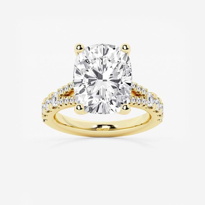 3 1/2 ctw Oval Lab Grown Diamond Side Stone Engagement Ring 14K Yellow Gold, D, VVS