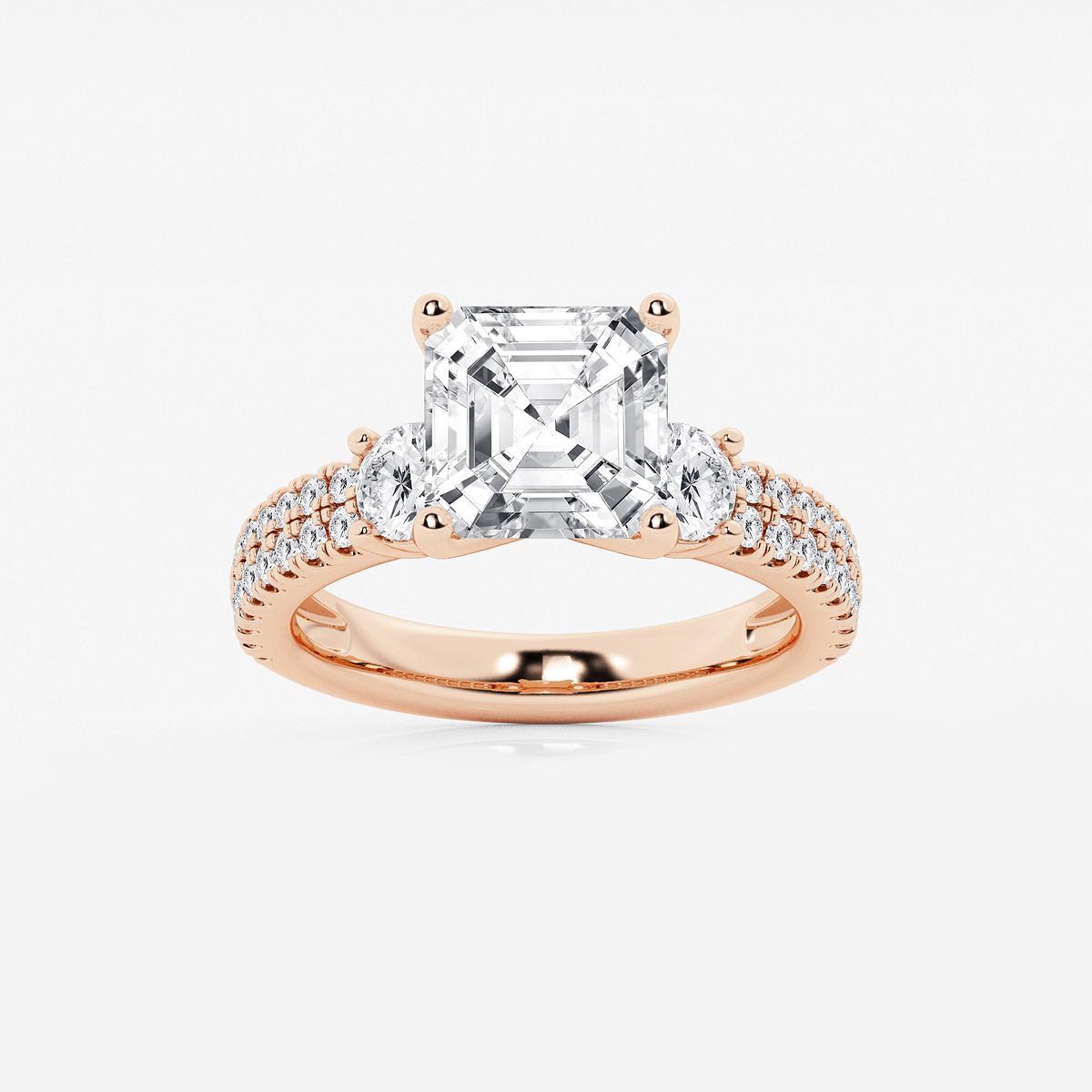 4 1/2 ctw Asscher Lab Grown Diamond Engagement Ring with Double Row Side Accents