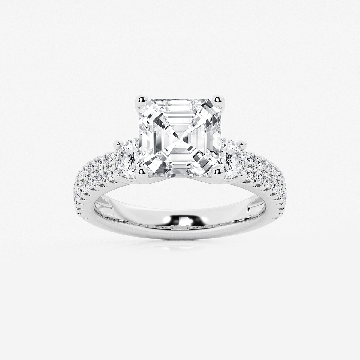 4 1/2 ctw Asscher Lab Grown Diamond Engagement Ring with Double Row Side Accents
