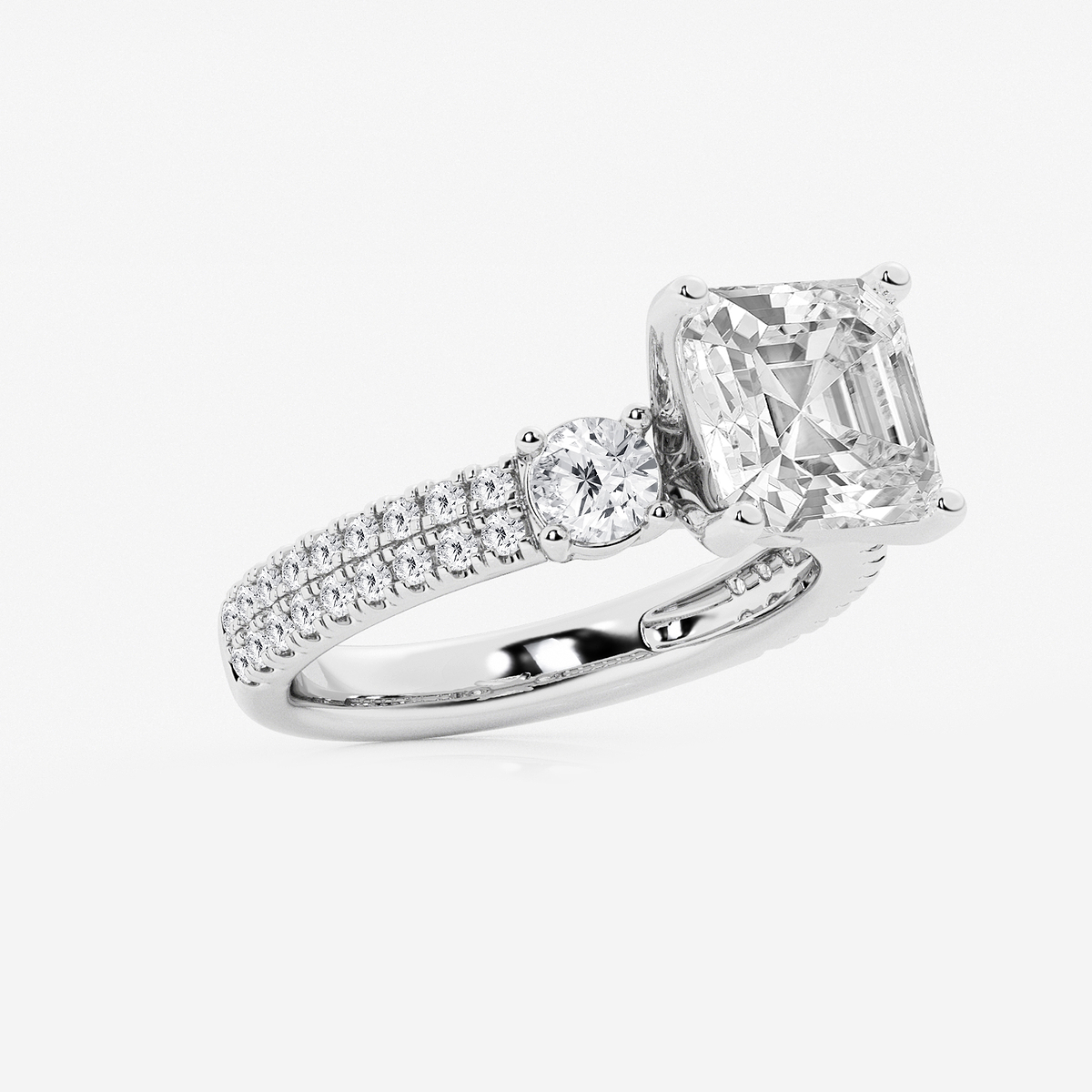 Additional Image 1 for  4 1/2 ctw Asscher Lab Grown Diamond Engagement Ring with Double Row Side Accents
