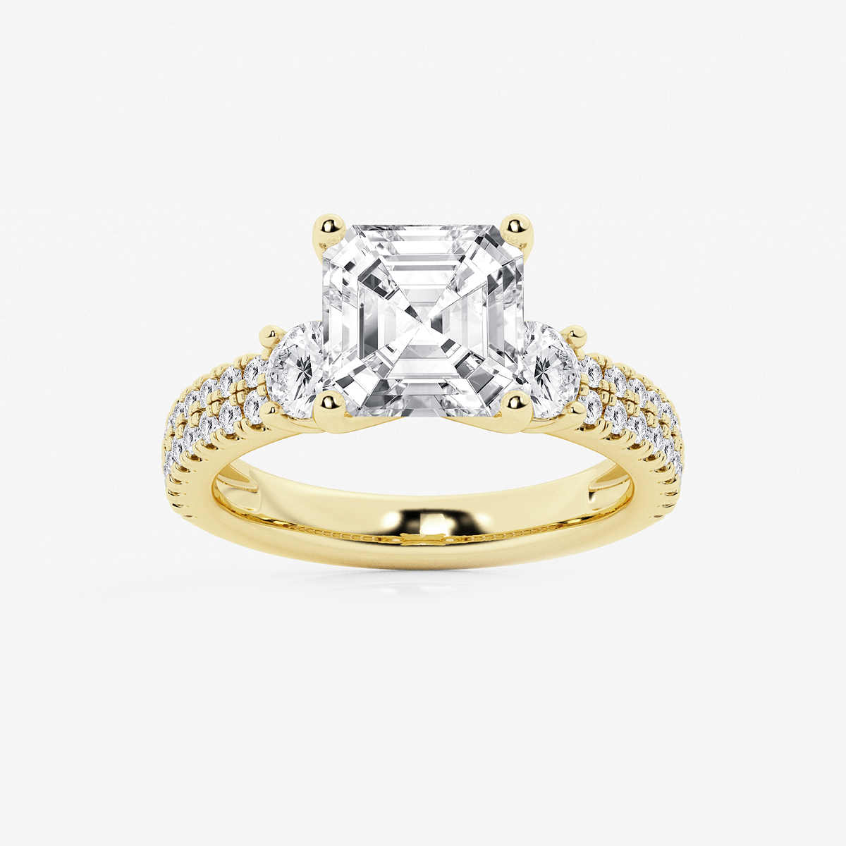 4 1/2 ctw Asscher Lab Grown Diamond Engagement Ring with Double Row Side Accents