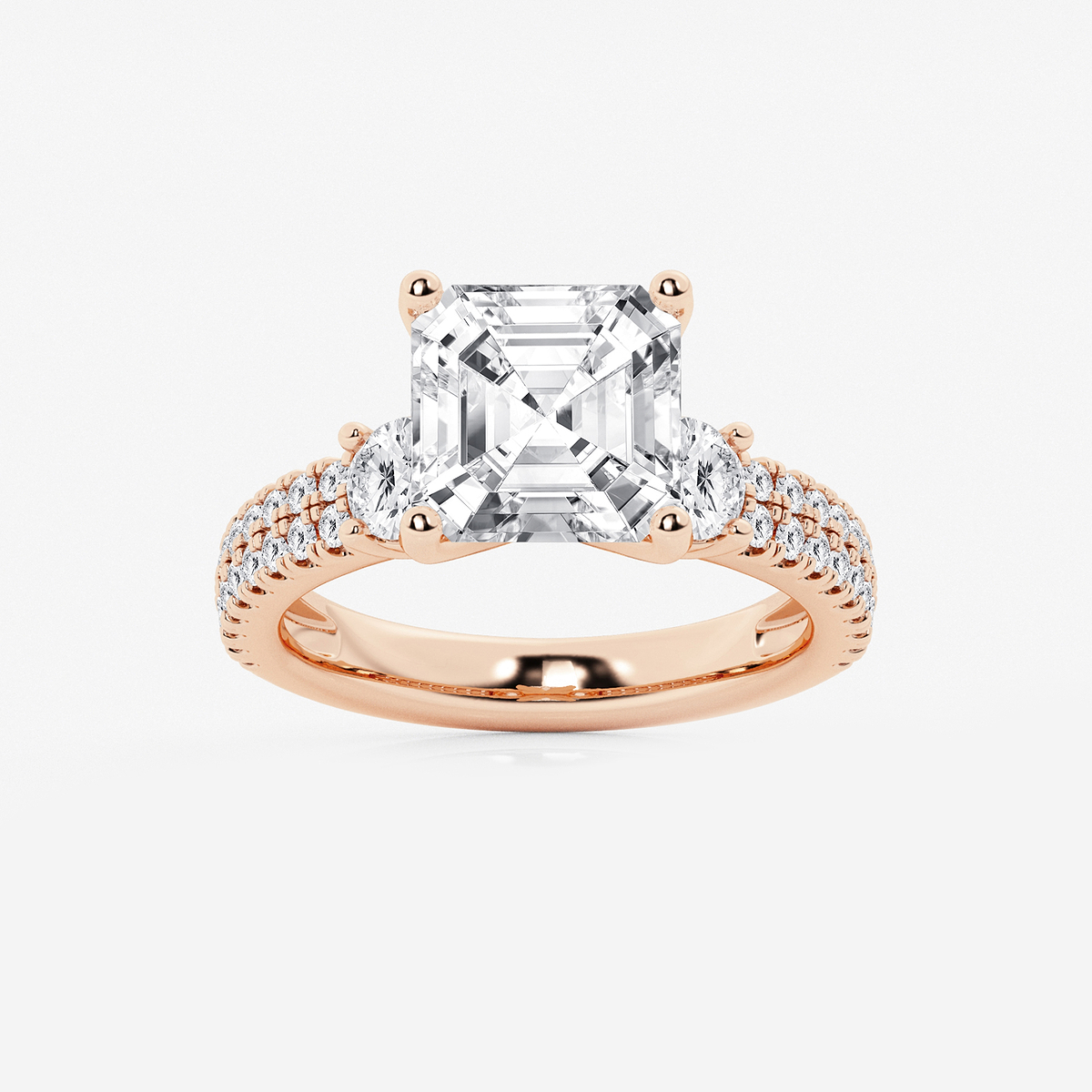5 ctw Asscher Lab Grown Diamond Engagement Ring with Double Row Side Accents