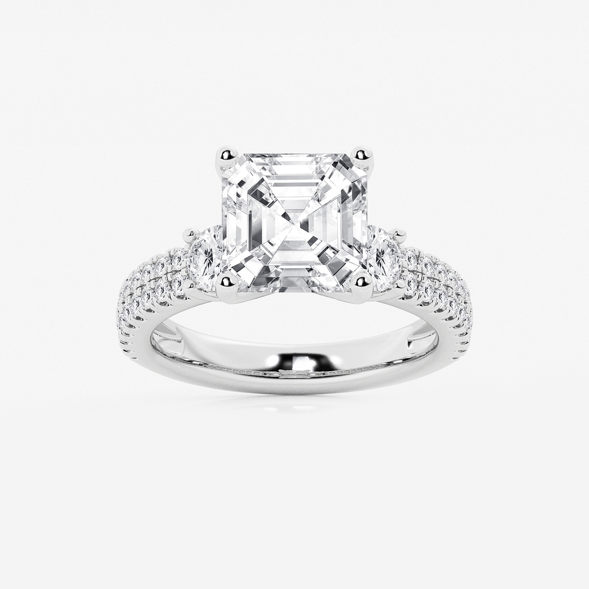 5 ctw Asscher Lab Grown Diamond Engagement Ring with Double Row Side Accents