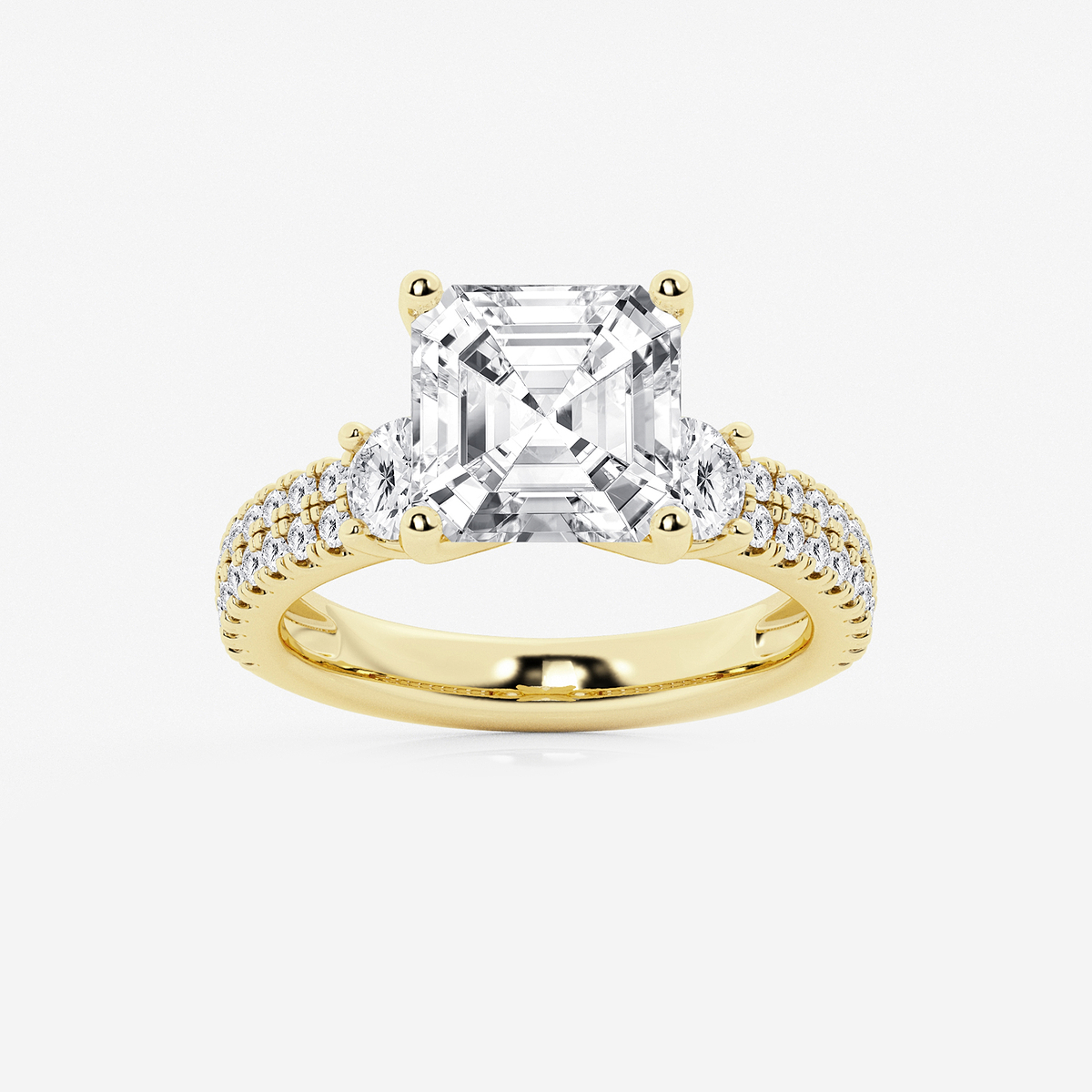 5 ctw Asscher Lab Grown Diamond Engagement Ring with Double Row Side Accents