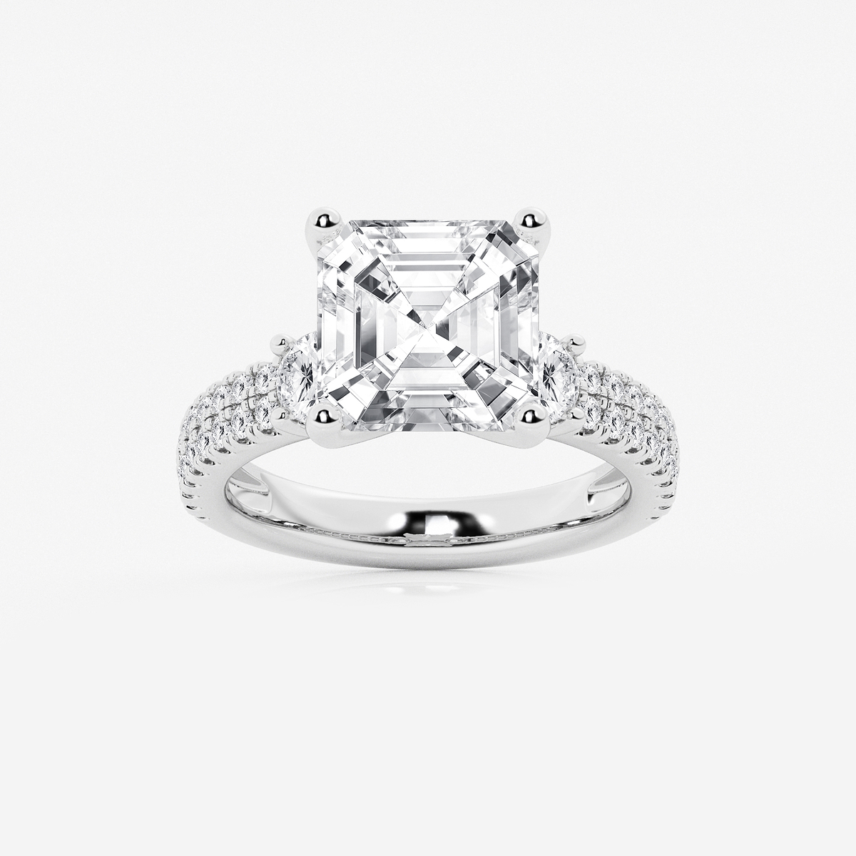 6 ctw Asscher Lab Grown Diamond Engagement Ring with Double Row Side Accents