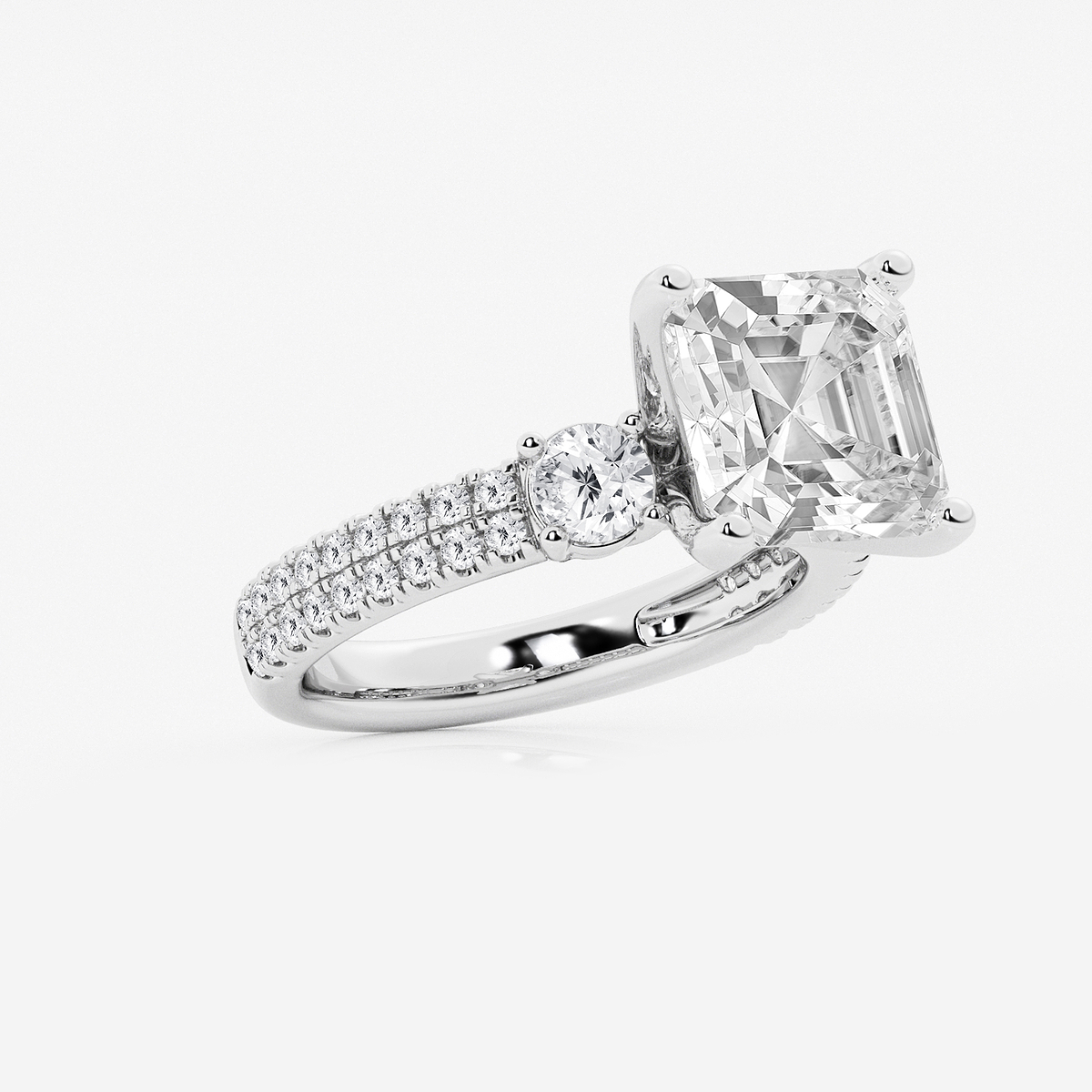 Additional Image 1 for  6 ctw Asscher Lab Grown Diamond Engagement Ring with Double Row Side Accents