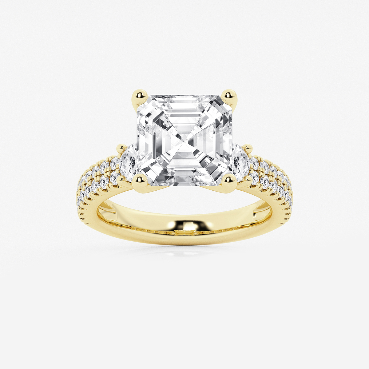 6 ctw Asscher Lab Grown Diamond Engagement Ring with Double Row Side Accents