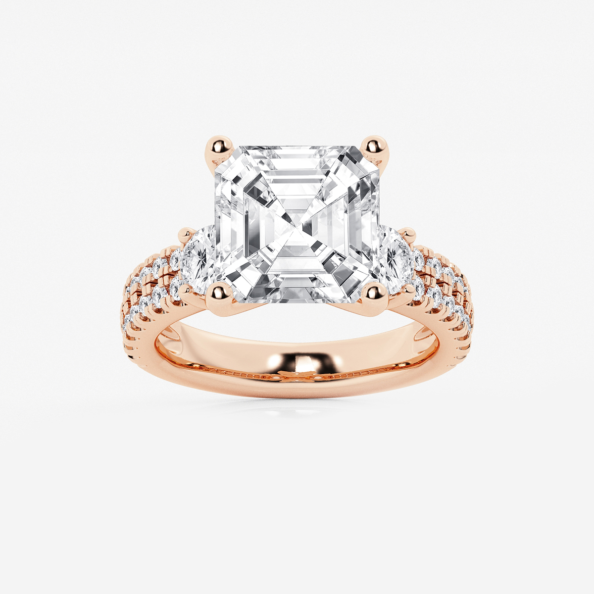 7 ctw Asscher Lab Grown Diamond Engagement Ring with Double Row Side Accents
